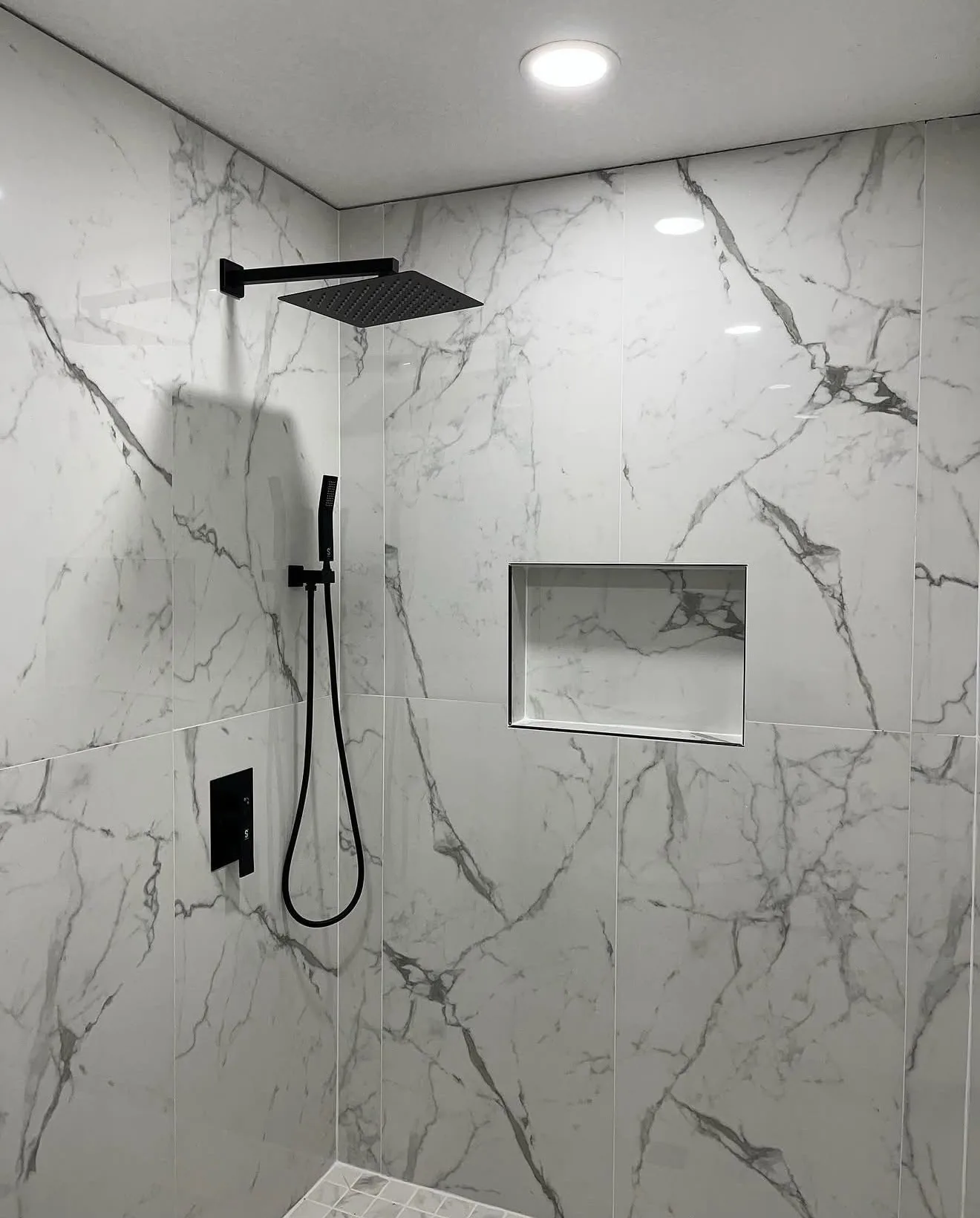 White Marble Walk-In Shower Suite — Bathroom Tile Installation in Orlando, FL